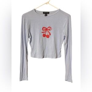 Streetwear Society Cropped Top Women's Medium Blue Cherries Long Sleeve Comfy